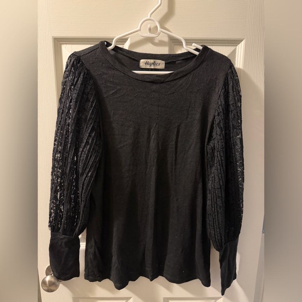 Elegant Black Long Sleeve Top with Lace sleeves